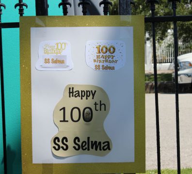 sign for the 100th anniversary for the S.S. Selma